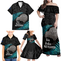 Custom New Zealand Silver Fern Rugby Family Matching Off Shoulder Maxi Dress and Hawaiian Shirt Pacific 2023 Kia Haka Kiwis With Maori Ta Moko - Wonder Print Shop