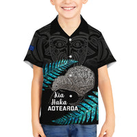 Custom New Zealand Silver Fern Rugby Family Matching Short Sleeve Bodycon Dress and Hawaiian Shirt Pacific 2023 Kia Haka Kiwis With Maori Ta Moko - Wonder Print Shop