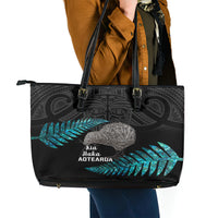New Zealand Silver Fern Rugby Leather Tote Bag Pacific 2023 Kia Haka Kiwis With Maori Ta Moko - Wonder Print Shop