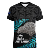 Custom New Zealand Silver Fern Rugby Women V Neck T Shirt Pacific 2023 Kia Haka Kiwis With Maori Ta Moko - Wonder Print Shop
