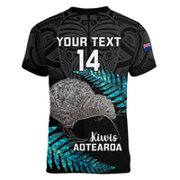 Custom New Zealand Silver Fern Rugby Women V Neck T Shirt Pacific 2023 Kia Haka Kiwis With Maori Ta Moko - Wonder Print Shop