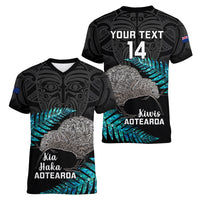 Custom New Zealand Silver Fern Rugby Women V Neck T Shirt Pacific 2023 Kia Haka Kiwis With Maori Ta Moko - Wonder Print Shop