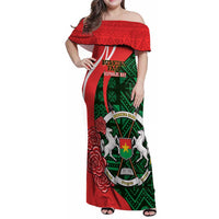 Personalised Burkina Faso Republic Day Family Matching Off Shoulder Maxi Dress and Hawaiian Shirt Happy 66th Anniversary - Bogolan Pattern - Wonder Print Shop