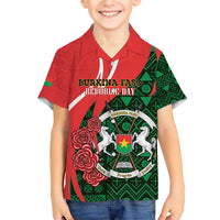 Personalised Burkina Faso Republic Day Family Matching Short Sleeve Bodycon Dress and Hawaiian Shirt Happy 66th Anniversary - Bogolan Pattern - Wonder Print Shop
