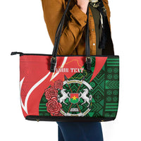 Personalised Burkina Faso Republic Day Leather Tote Bag Happy 66th Anniversary - Bogolan Pattern - Wonder Print Shop