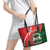 Personalised Burkina Faso Republic Day Leather Tote Bag Happy 66th Anniversary - Bogolan Pattern - Wonder Print Shop