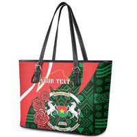 Personalised Burkina Faso Republic Day Leather Tote Bag Happy 66th Anniversary - Bogolan Pattern - Wonder Print Shop