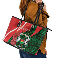Personalised Burkina Faso Republic Day Leather Tote Bag Happy 66th Anniversary - Bogolan Pattern - Wonder Print Shop