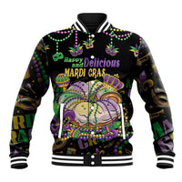 Happy And Delicious Mardi Gras Baseball Jacket King Cake And Luxury Beadeds - Wonder Print Shop