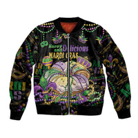 Happy And Delicious Mardi Gras Bomber Jacket King Cake And Luxury Beadeds - Wonder Print Shop