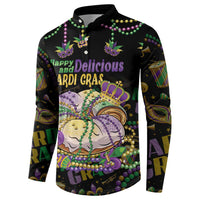 Happy And Delicious Mardi Gras Button Sweatshirt King Cake And Luxury Beadeds - Wonder Print Shop