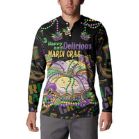 Happy And Delicious Mardi Gras Button Sweatshirt King Cake And Luxury Beadeds - Wonder Print Shop