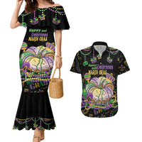 Happy And Delicious Mardi Gras Couples Matching Mermaid Dress and Hawaiian Shirt King Cake And Luxury Beadeds - Wonder Print Shop