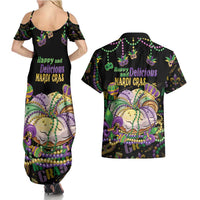 Happy And Delicious Mardi Gras Couples Matching Summer Maxi Dress and Hawaiian Shirt King Cake And Luxury Beadeds - Wonder Print Shop