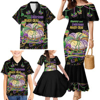 Happy And Delicious Mardi Gras Family Matching Mermaid Dress and Hawaiian Shirt King Cake And Luxury Beadeds - Wonder Print Shop