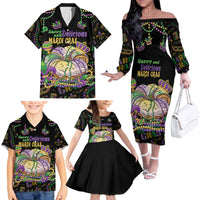 Happy And Delicious Mardi Gras Family Matching Off The Shoulder Long Sleeve Dress and Hawaiian Shirt King Cake And Luxury Beadeds - Wonder Print Shop