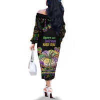 Happy And Delicious Mardi Gras Family Matching Off The Shoulder Long Sleeve Dress and Hawaiian Shirt King Cake And Luxury Beadeds - Wonder Print Shop