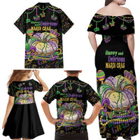 Happy And Delicious Mardi Gras Family Matching Off Shoulder Maxi Dress and Hawaiian Shirt King Cake And Luxury Beadeds - Wonder Print Shop