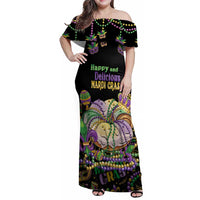 Happy And Delicious Mardi Gras Family Matching Off Shoulder Maxi Dress and Hawaiian Shirt King Cake And Luxury Beadeds - Wonder Print Shop