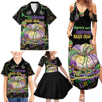 Happy And Delicious Mardi Gras Family Matching Summer Maxi Dress and Hawaiian Shirt King Cake And Luxury Beadeds - Wonder Print Shop