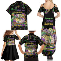 Happy And Delicious Mardi Gras Family Matching Summer Maxi Dress and Hawaiian Shirt King Cake And Luxury Beadeds - Wonder Print Shop