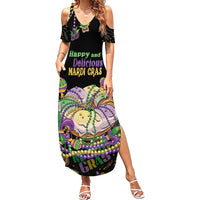 Happy And Delicious Mardi Gras Family Matching Summer Maxi Dress and Hawaiian Shirt King Cake And Luxury Beadeds - Wonder Print Shop