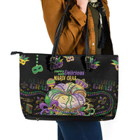 Happy And Delicious Mardi Gras Leather Tote Bag King Cake And Luxury Beadeds - Wonder Print Shop
