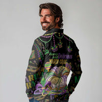 Happy And Delicious Mardi Gras Long Sleeve Polo Shirt King Cake And Luxury Beadeds - Wonder Print Shop