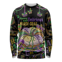 Happy And Delicious Mardi Gras Long Sleeve Shirt King Cake And Luxury Beadeds - Wonder Print Shop