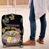 Happy And Delicious Mardi Gras Luggage Cover King Cake And Luxury Beadeds - Wonder Print Shop