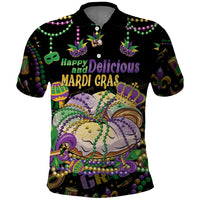 Happy And Delicious Mardi Gras Polo Shirt King Cake And Luxury Beadeds - Wonder Print Shop