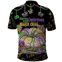 Happy And Delicious Mardi Gras Polo Shirt King Cake And Luxury Beadeds - Wonder Print Shop
