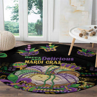 Happy And Delicious Mardi Gras Round Carpet King Cake And Luxury Beadeds