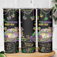 Happy And Delicious Mardi Gras Skinny Tumbler King Cake And Luxury Beadeds - Wonder Print Shop