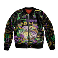 Happy And Delicious Mardi Gras Sleeve Zip Bomber Jacket King Cake And Luxury Beadeds - Wonder Print Shop