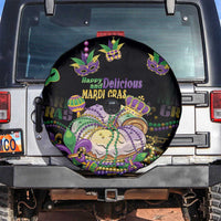Happy And Delicious Mardi Gras Spare Tire Cover King Cake And Luxury Beadeds - Wonder Print Shop