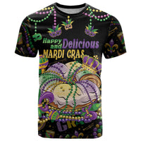 Happy And Delicious Mardi Gras T Shirt King Cake And Luxury Beadeds - Wonder Print Shop