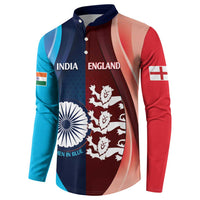 Custom India And England Cricket Button Sweatshirt 2025 Men In Blue Three Lions Together - Wonder Print Shop