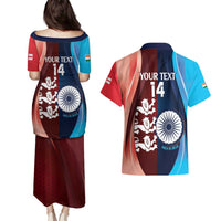 Custom India And England Cricket Couples Matching Puletasi and Hawaiian Shirt 2025 Men In Blue Three Lions Together - Wonder Print Shop