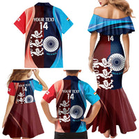 Custom India And England Cricket Family Matching Mermaid Dress and Hawaiian Shirt 2025 Men In Blue Three Lions Together - Wonder Print Shop