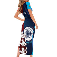 Custom India And England Cricket Family Matching Short Sleeve Bodycon Dress and Hawaiian Shirt 2025 Men In Blue Three Lions Together - Wonder Print Shop