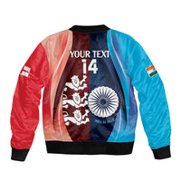 Custom India And England Cricket Sleeve Zip Bomber Jacket 2025 Men In Blue Three Lions Together - Wonder Print Shop