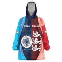 Custom India And England Cricket Wearable Blanket Hoodie 2025 Men In Blue Three Lions Together - Wonder Print Shop
