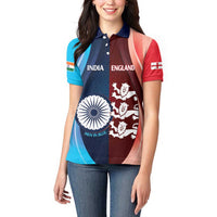 Custom India And England Cricket Women Polo Shirt 2025 Men In Blue Three Lions Together - Wonder Print Shop