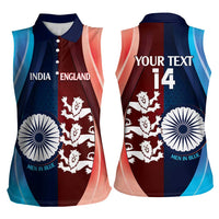 Custom India And England Cricket Women Sleeveless Polo Shirt 2025 Men In Blue Three Lions Together - Wonder Print Shop