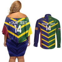 Custom Sri Lanka And Australia Cricket Couples Matching Off Shoulder Short Dress and Long Sleeve Button Shirt 2025 The Lions Baggy Greens Together - Wonder Print Shop