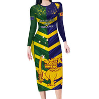 Custom Sri Lanka And Australia Cricket Family Matching Long Sleeve Bodycon Dress and Hawaiian Shirt 2025 The Lions Baggy Greens Together - Wonder Print Shop
