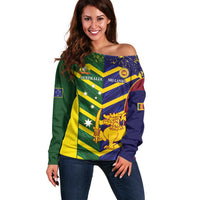 Custom Sri Lanka And Australia Cricket Off Shoulder Sweater 2025 The Lions Baggy Greens Together - Wonder Print Shop