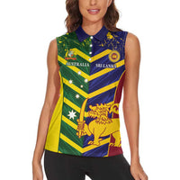Custom Sri Lanka And Australia Cricket Women Sleeveless Polo Shirt 2025 The Lions Baggy Greens Together - Wonder Print Shop