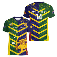 Custom Sri Lanka And Australia Cricket Women V-Neck T-Shirt 2025 The Lions Baggy Greens Together - Wonder Print Shop